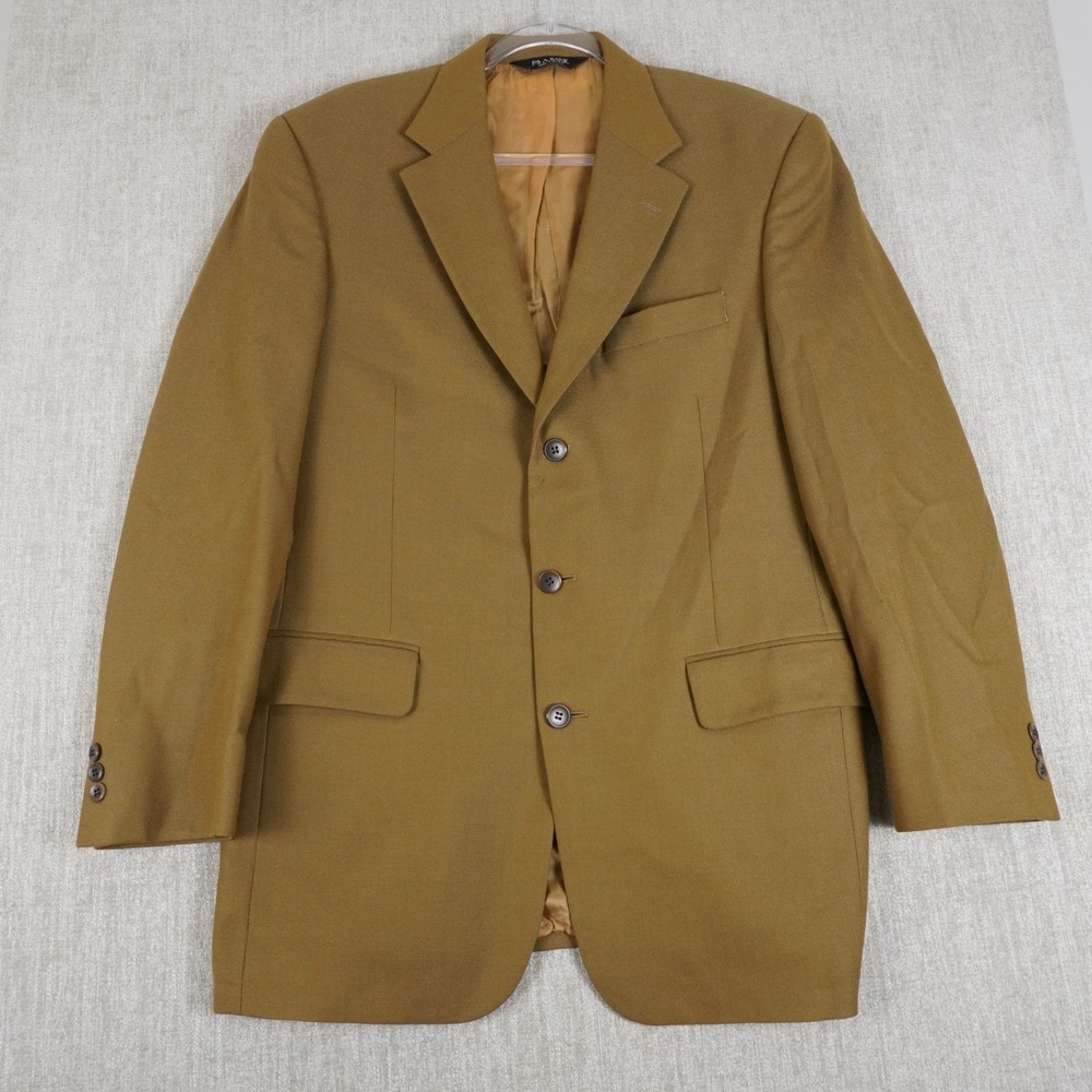 Jos A Bank Sport Coat Blazer 40R Beige Mustard Wool Cashmere Mens 3 Button